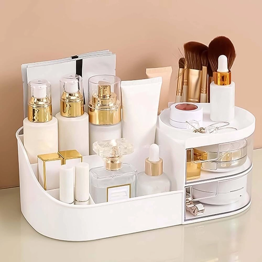 MakeUp Organizer Stand Desk Storage Dressing Table Organiser Cosmetic Organizer Box Skin Care Table Bathroom Organiser Storage Box Vanity with Transparent Drawer( 3