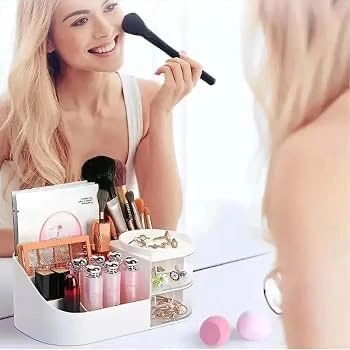 MakeUp Organizer Stand Desk Storage Dressing Table Organiser Cosmetic Organizer Box Skin Care Table Bathroom Organiser Storage Box Vanity with Transparent Drawer( 6