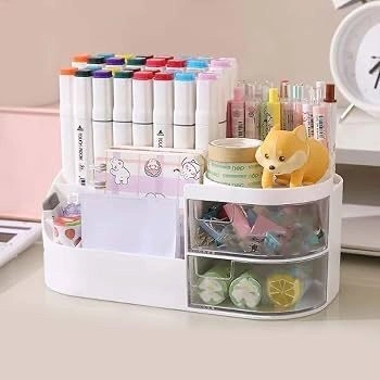 MakeUp Organizer Stand Desk Storage Dressing Table Organiser Cosmetic Organizer Box Skin Care Table Bathroom Organiser Storage Box Vanity with Transparent Drawer( 8