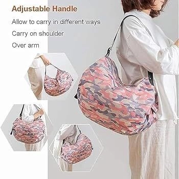 Unisex Folding Supermarket Shopping Bag with Zipper | Nylon Waterproof Travel Luggage Bag Portable Foldable Shopping Bag | Multiuse Grocery Shoulder Handbag Travel Bag