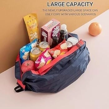 Unisex Folding Supermarket Shopping Bag with Zipper | Nylon Waterproof Travel Luggage Bag Portable Foldable Shopping Bag | Multiuse Grocery Shoulder Handbag Travel Bag 4
