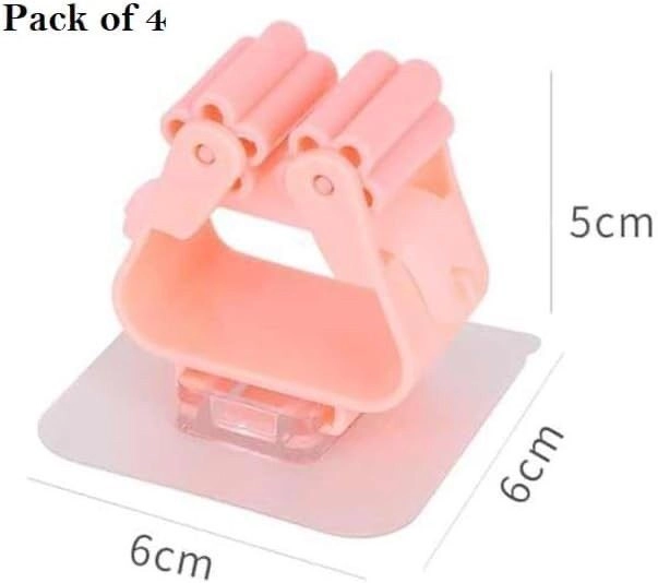 S cart Mop Holder Self Adhesive Hooks, Wall Mount Plastic Waterproof Broom Holder For Bathroom & Kitchen, Multipurpose Multicolour 4