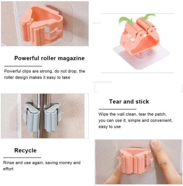 S cart Mop Holder Self Adhesive Hooks, Wall Mount Plastic Waterproof Broom Holder For Bathroom & Kitchen, Multipurpose Multicolour 6