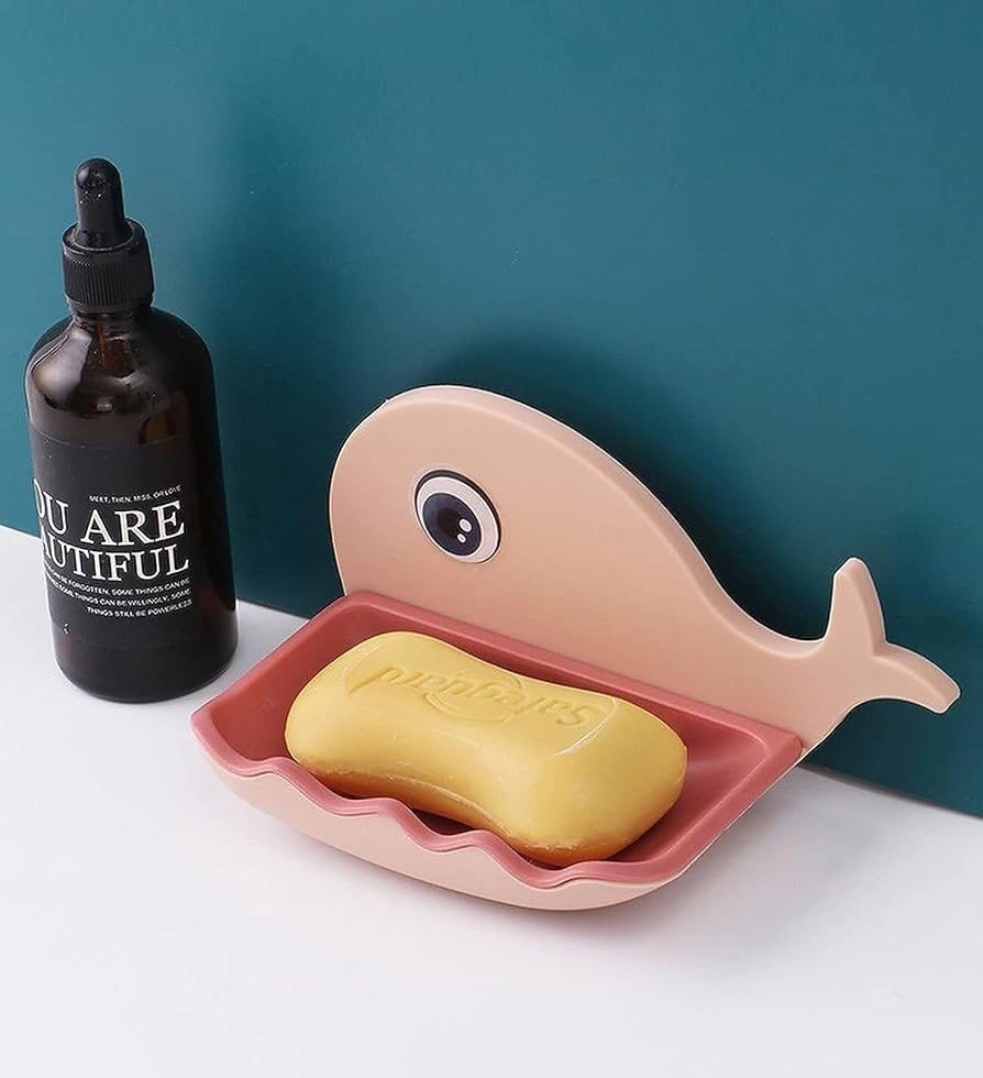 Self Draining Fish Shape Cute Soap Plastic Dish Adhesive Waterproof Wall Mounted Bar Soap Dish Holder Organizer Rack Hanging Bathroom Soap Tray for Bathroom 4
