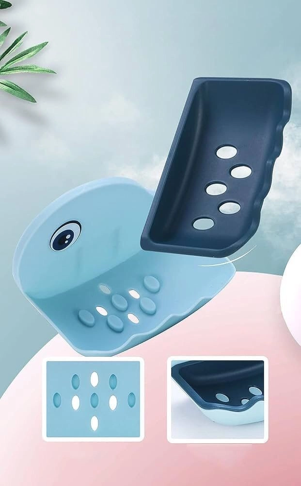 Self Draining Fish Shape Cute Soap Plastic Dish Adhesive Waterproof Wall Mounted Bar Soap Dish Holder Organizer Rack Hanging Bathroom Soap Tray for Bathroom 5