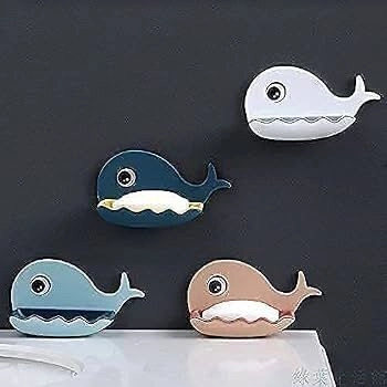 Self Draining Fish Shape Cute Soap Plastic Dish Adhesive Waterproof Wall Mounted Bar Soap Dish Holder Organizer Rack Hanging Bathroom Soap Tray for Bathroom 8