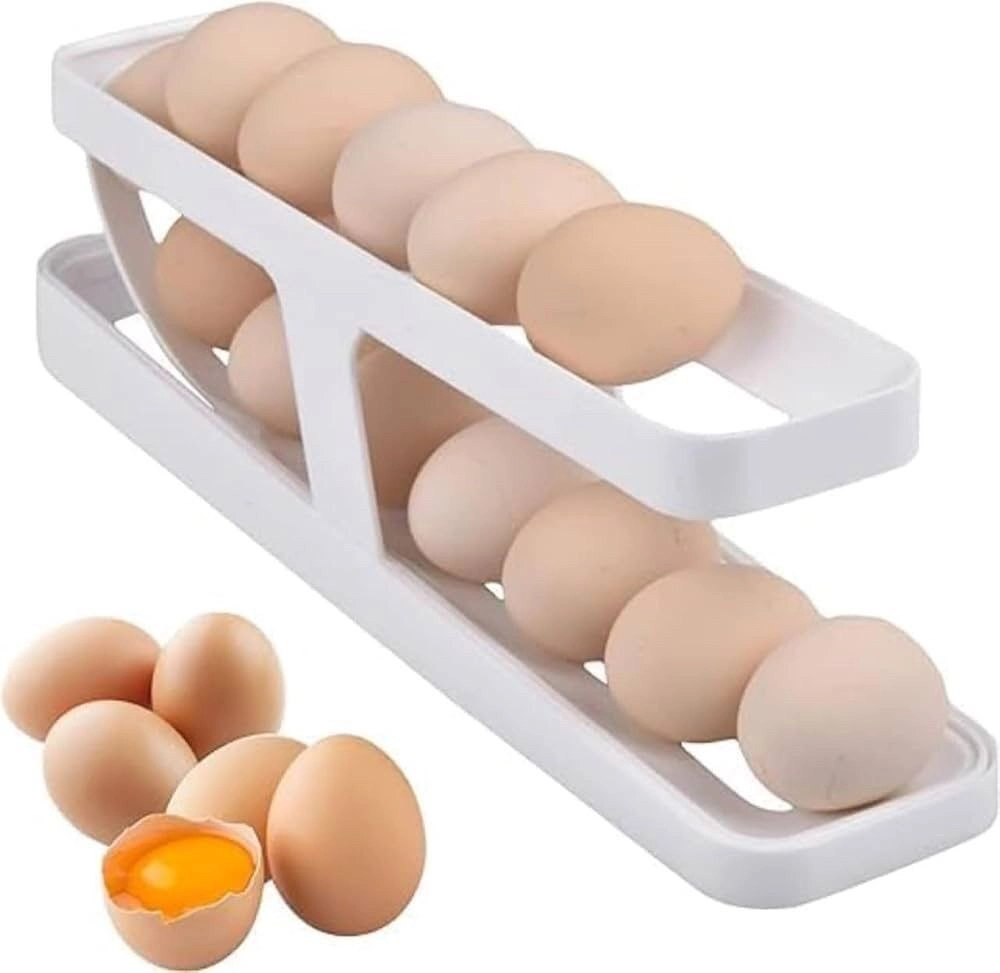 Egg Dispenser Foldable Space-Saving Automatic Egg Roller Dispenser, Automatically Rolling Egg Holder Container Display Rack for Kitchen Refrigerator Storage.