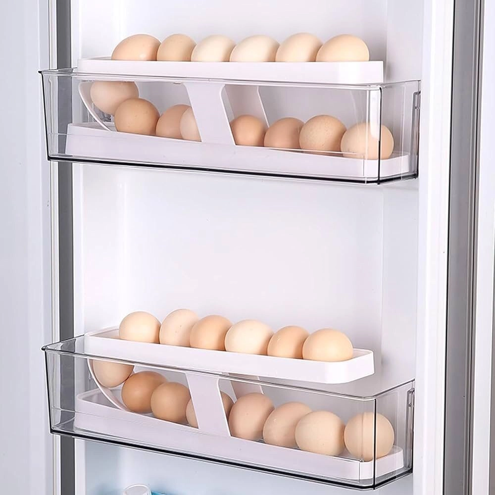 Egg Dispenser Foldable Space-Saving Automatic Egg Roller Dispenser, Automatically Rolling Egg Holder Container Display Rack for Kitchen Refrigerator Storage. 3