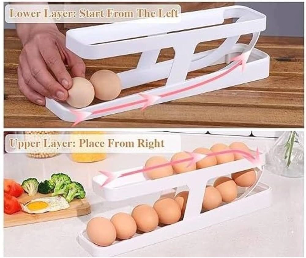 Egg Dispenser Foldable Space-Saving Automatic Egg Roller Dispenser, Automatically Rolling Egg Holder Container Display Rack for Kitchen Refrigerator Storage. 4