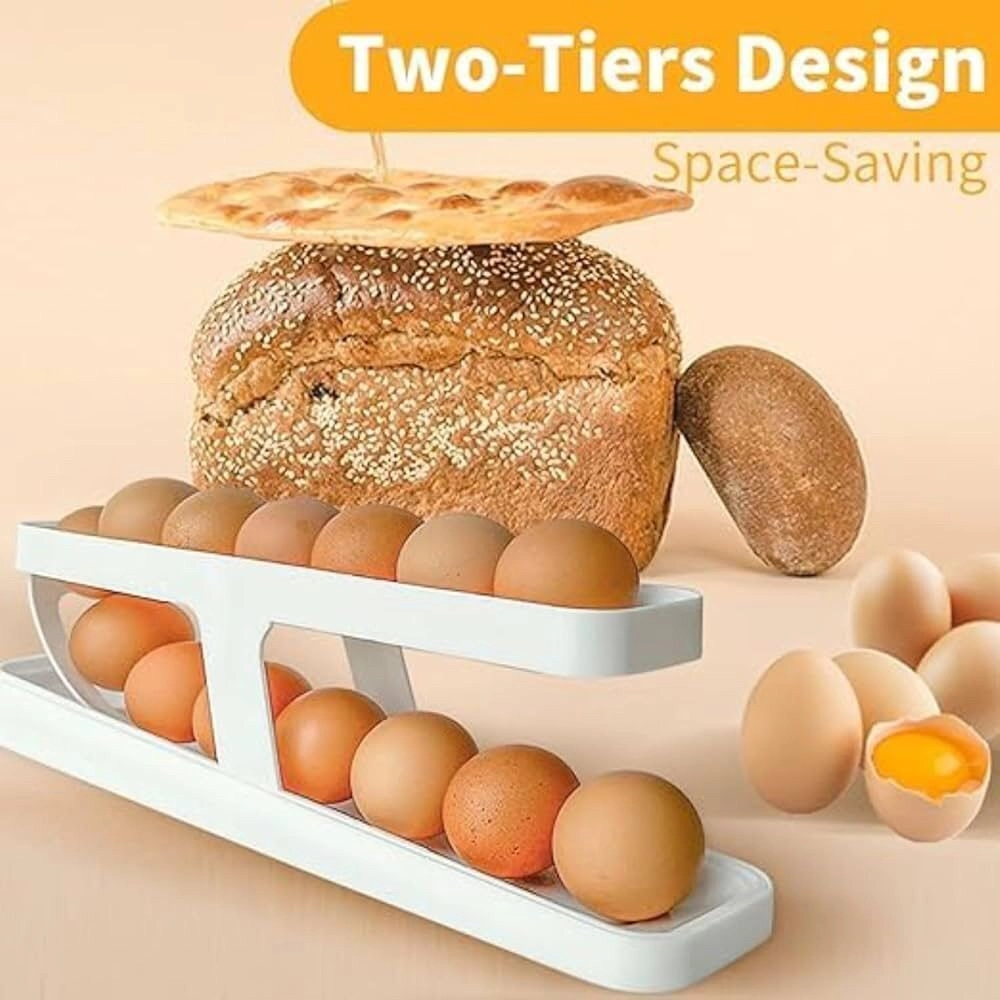 Egg Dispenser Foldable Space-Saving Automatic Egg Roller Dispenser, Automatically Rolling Egg Holder Container Display Rack for Kitchen Refrigerator Storage. 5