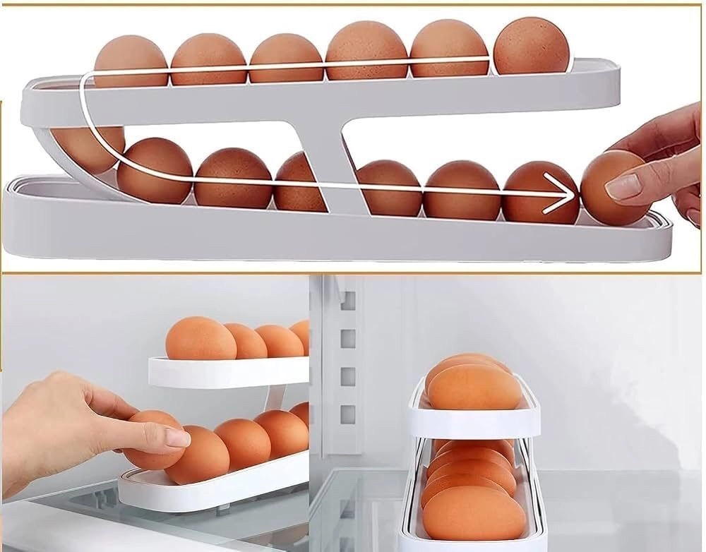 Egg Dispenser Foldable Space-Saving Automatic Egg Roller Dispenser, Automatically Rolling Egg Holder Container Display Rack for Kitchen Refrigerator Storage. 6