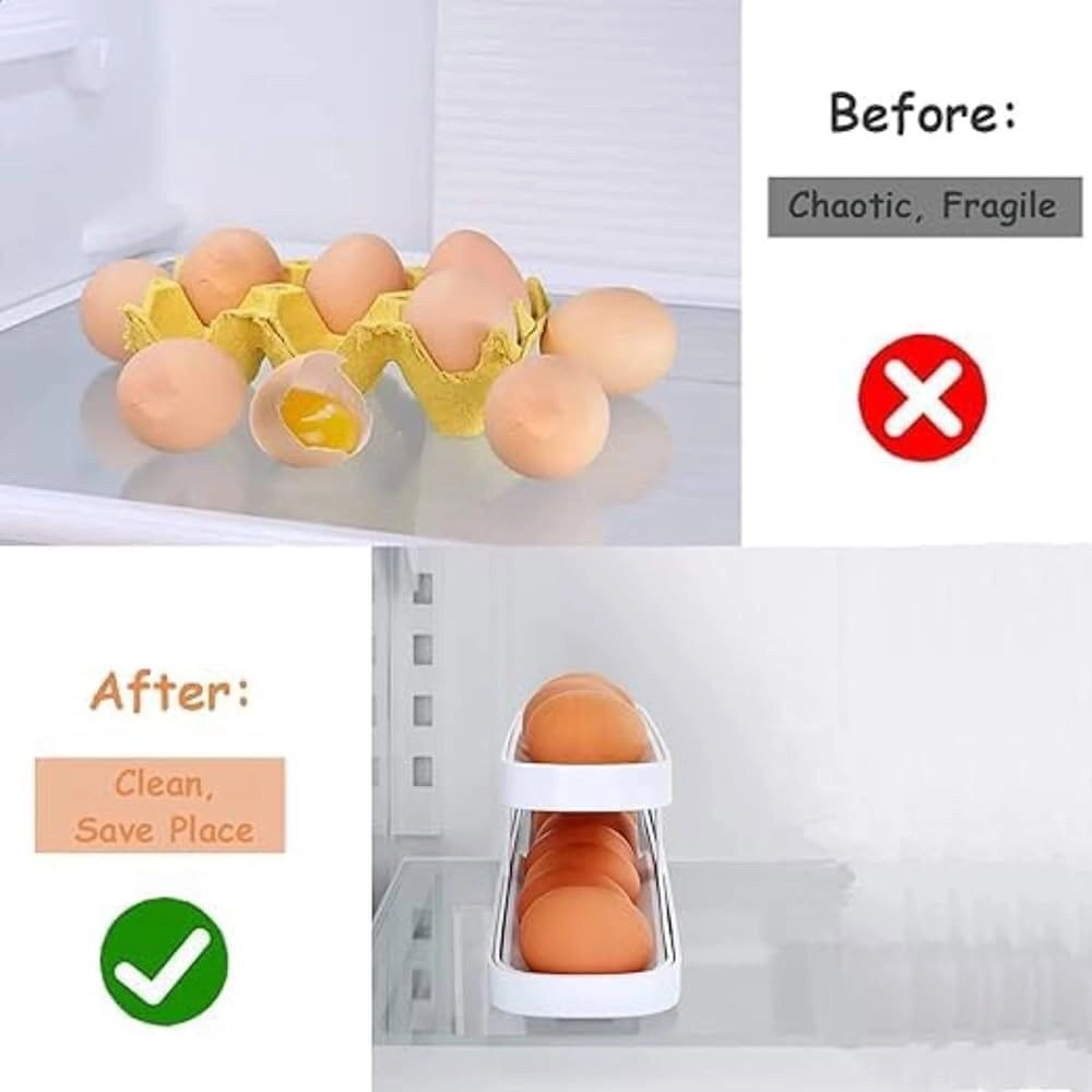 Egg Dispenser Foldable Space-Saving Automatic Egg Roller Dispenser, Automatically Rolling Egg Holder Container Display Rack for Kitchen Refrigerator Storage. 7
