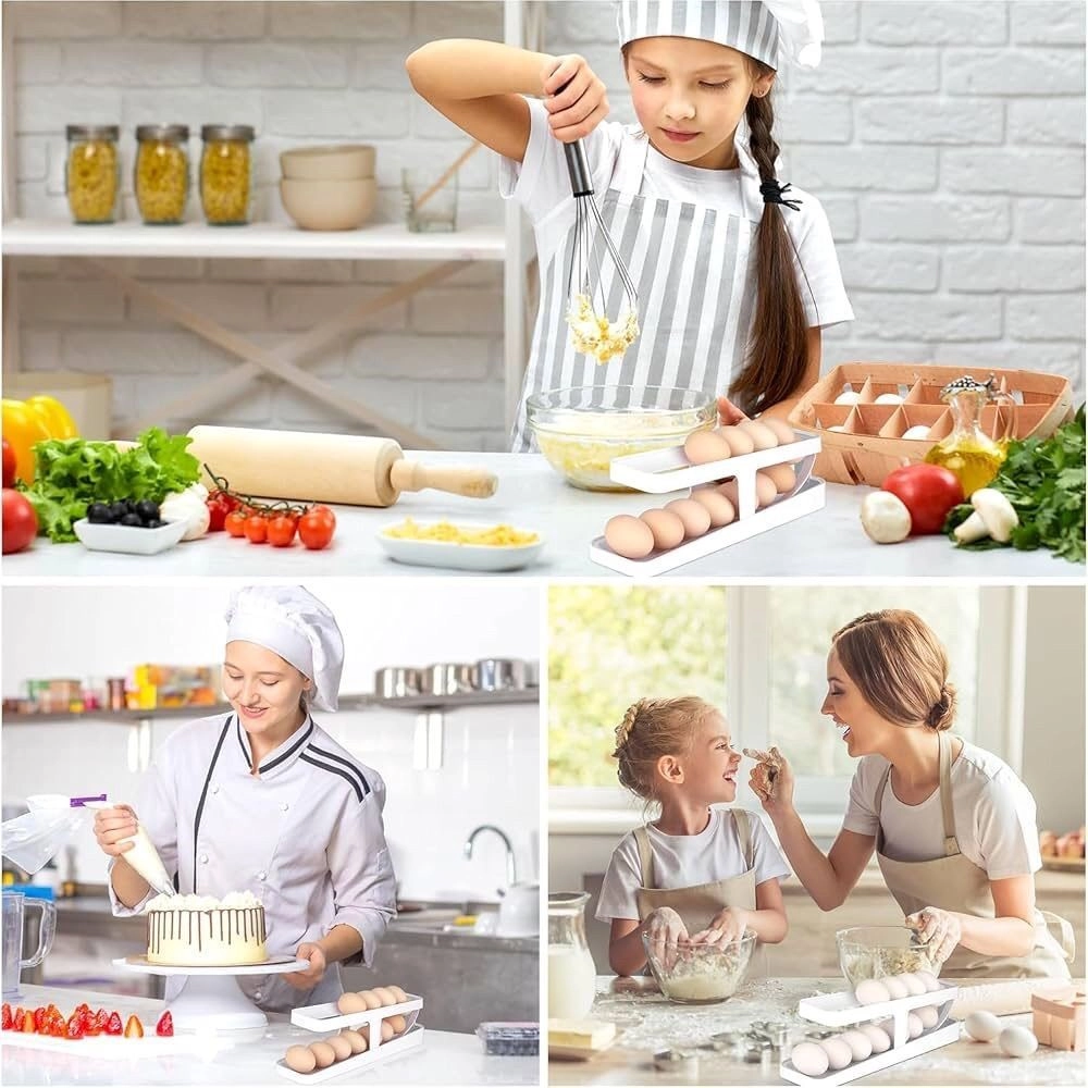 Egg Dispenser Foldable Space-Saving Automatic Egg Roller Dispenser, Automatically Rolling Egg Holder Container Display Rack for Kitchen Refrigerator Storage. 9