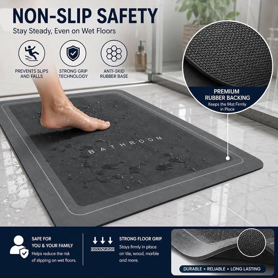 Square Bathroom Mat for Bathroom Floor, Super Absorbent Quick Dry Bath Mat, Non Slip Rubber Backing, Soft Diatomaceous Earth Style Floor Rug, Washable Shower Mat for Bathroom, Kitchen,entryway 3