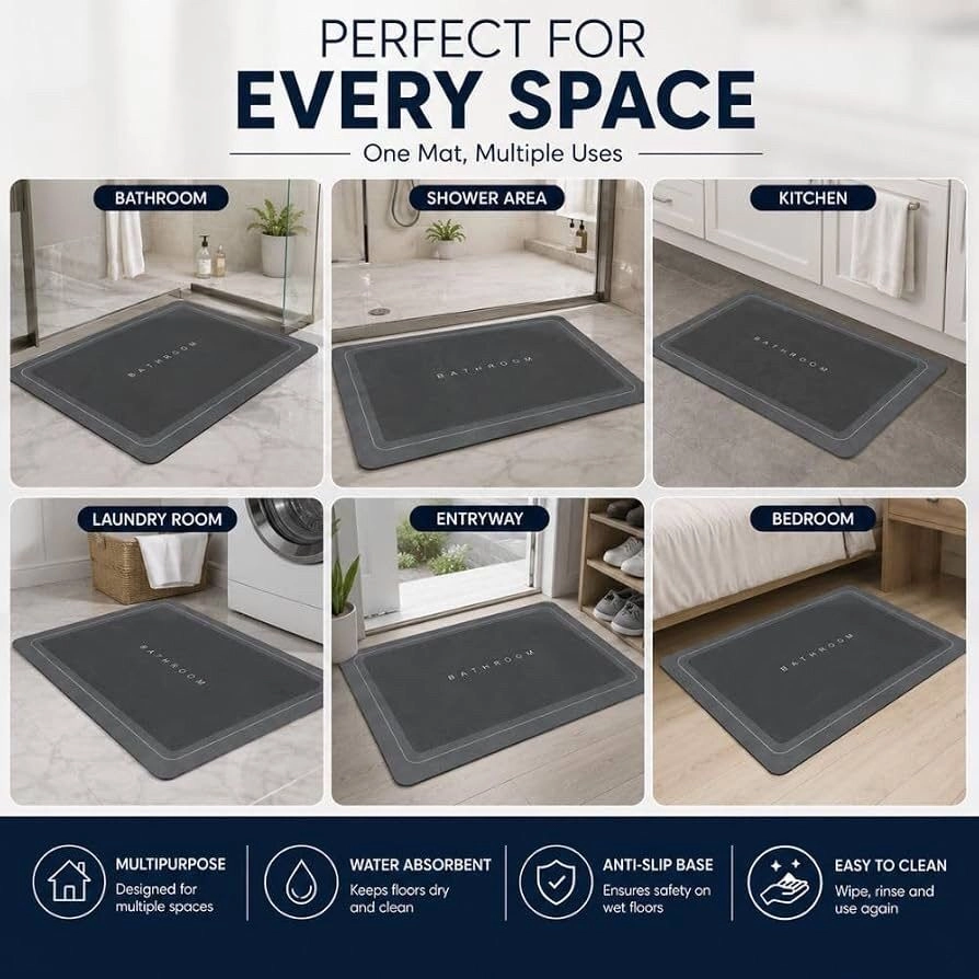Square Bathroom Mat for Bathroom Floor, Super Absorbent Quick Dry Bath Mat, Non Slip Rubber Backing, Soft Diatomaceous Earth Style Floor Rug, Washable Shower Mat for Bathroom, Kitchen,entryway 6