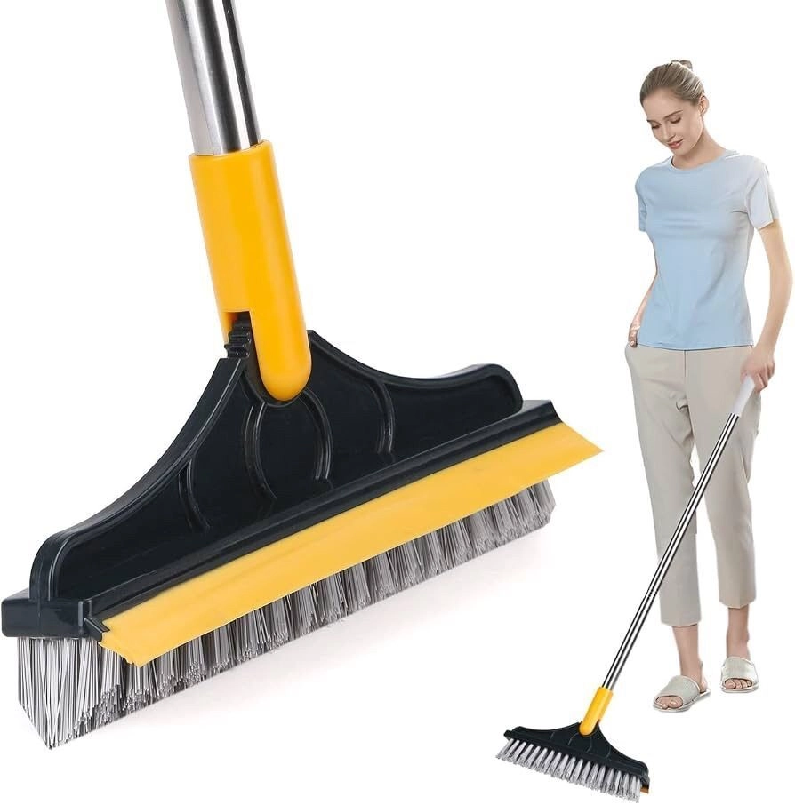 Bathroom Cleaning Brush with Wiper 2 in 1 Tiles Cleaning Brush Floor Scrub Bathroom Brush with Long Handle 120° Rotate Bathroom - Home Kitchen Bathroom Cleaning Brush (2IN1 Brush)