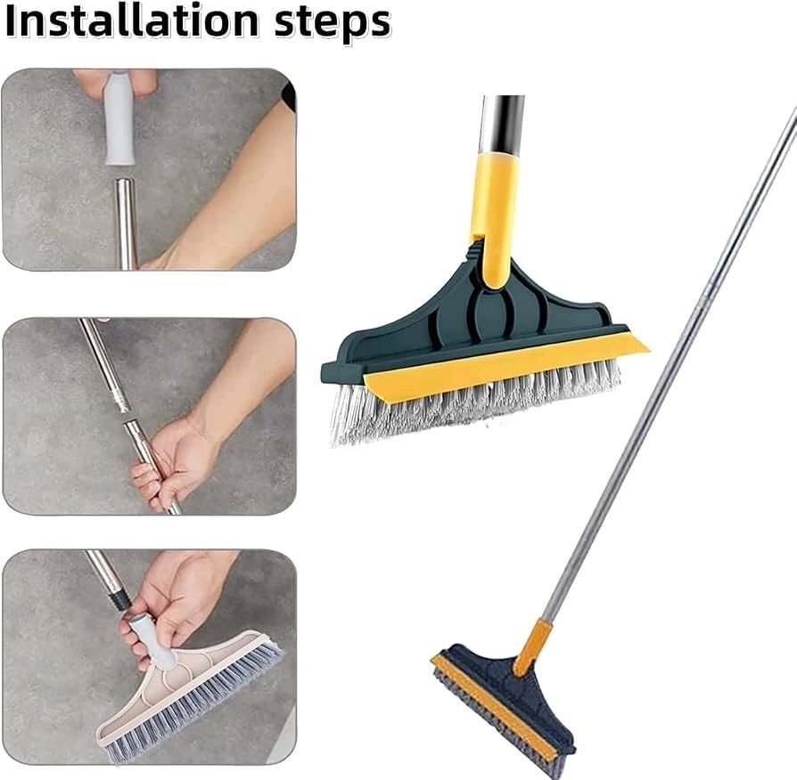 Bathroom Cleaning Brush with Wiper 2 in 1 Tiles Cleaning Brush Floor Scrub Bathroom Brush with Long Handle 120° Rotate Bathroom - Home Kitchen Bathroom Cleaning Brush (2IN1 Brush) 4