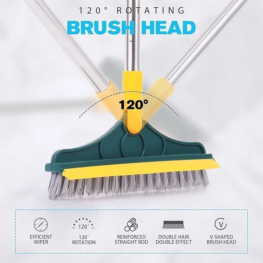 Bathroom Cleaning Brush with Wiper 2 in 1 Tiles Cleaning Brush Floor Scrub Bathroom Brush with Long Handle 120° Rotate Bathroom - Home Kitchen Bathroom Cleaning Brush (2IN1 Brush) 5