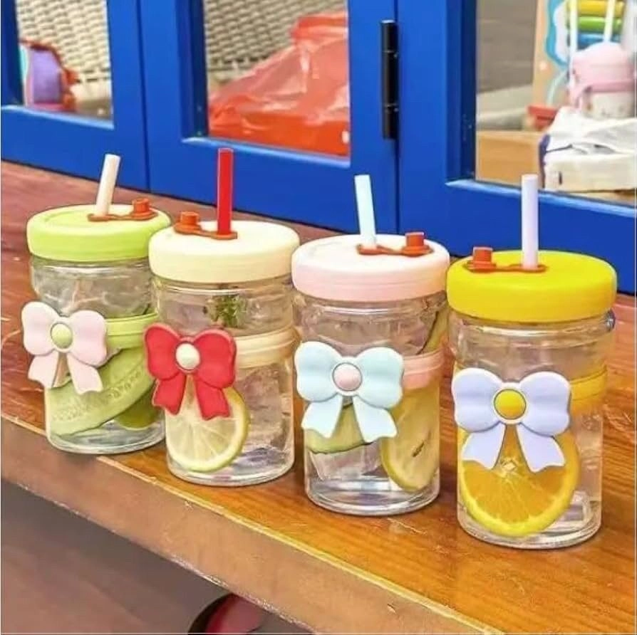 Glass Cup with Straw and Lid, Reusable Cup, Iced Coffee Cup, Cute Heat-Resistant Transparent Glass Cups for Water, Matcha, Coffee Mugs use for Travel, Camping (1)
