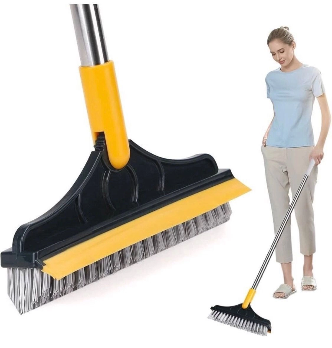 Bathroom Cleaning Brush with Wiper 2 in 1 Tiles Cleaning Brush Floor Scrub Bathroom Brush with Long Handle 120° Rotate Bathroom - Home Kitchen Bathroom Cleaning Brush (2IN1 Brush)