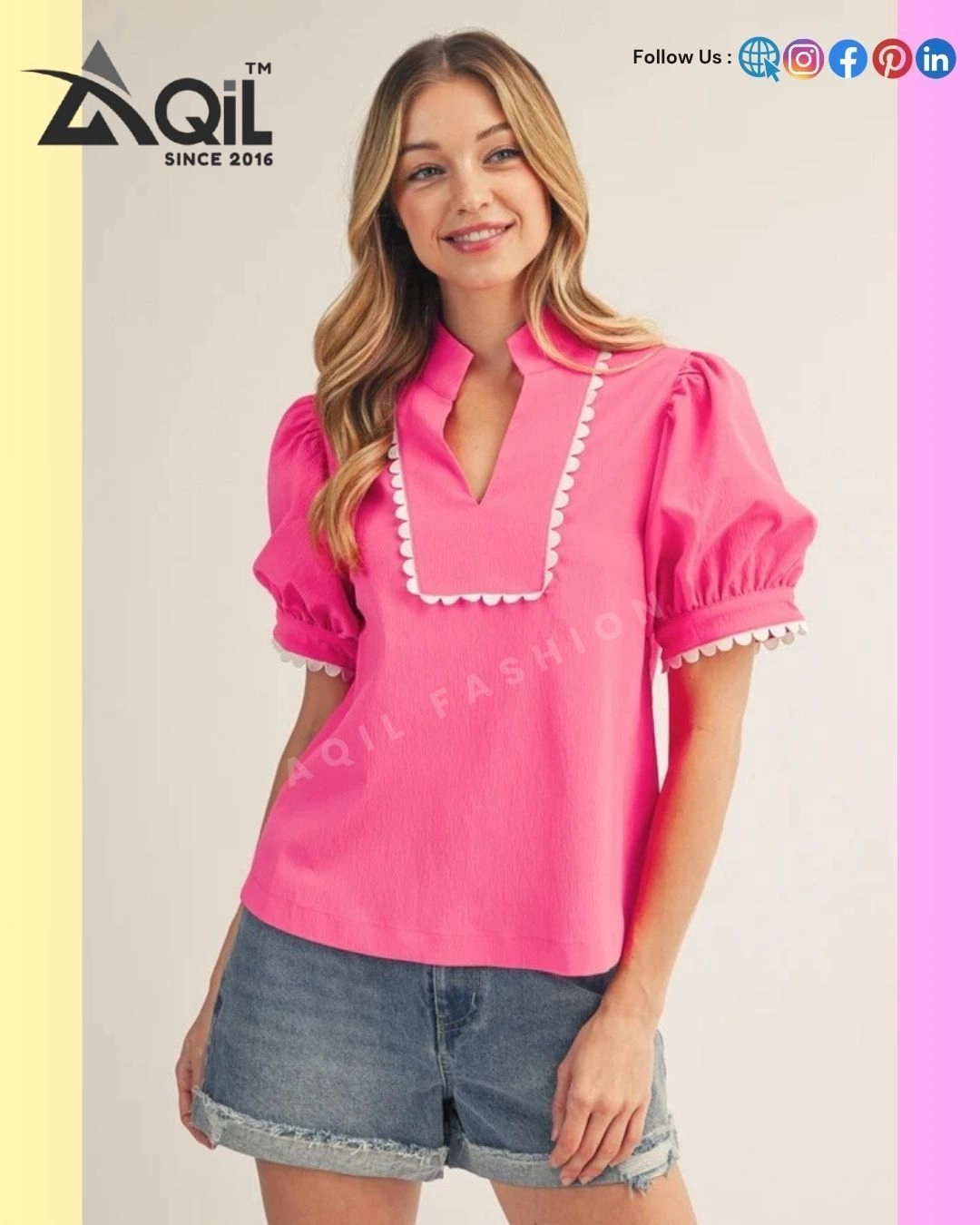 Aqil Cotton Casual pink Top 2