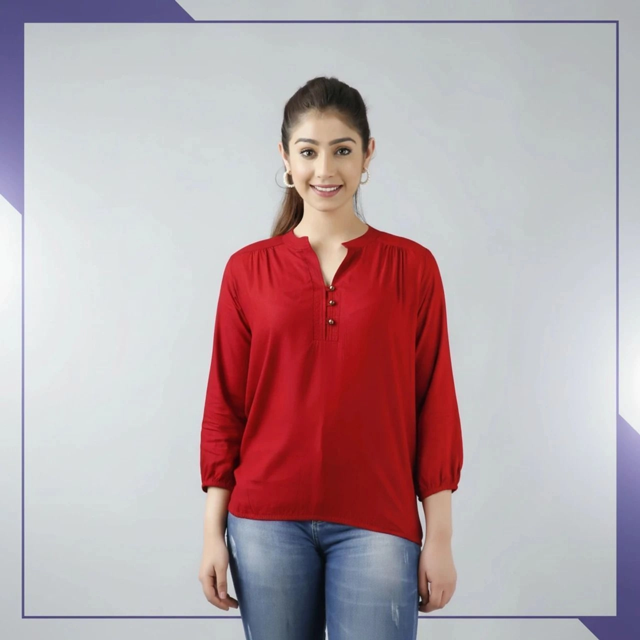 Aqil Casual Regular Red Viscose Rayon Top 2