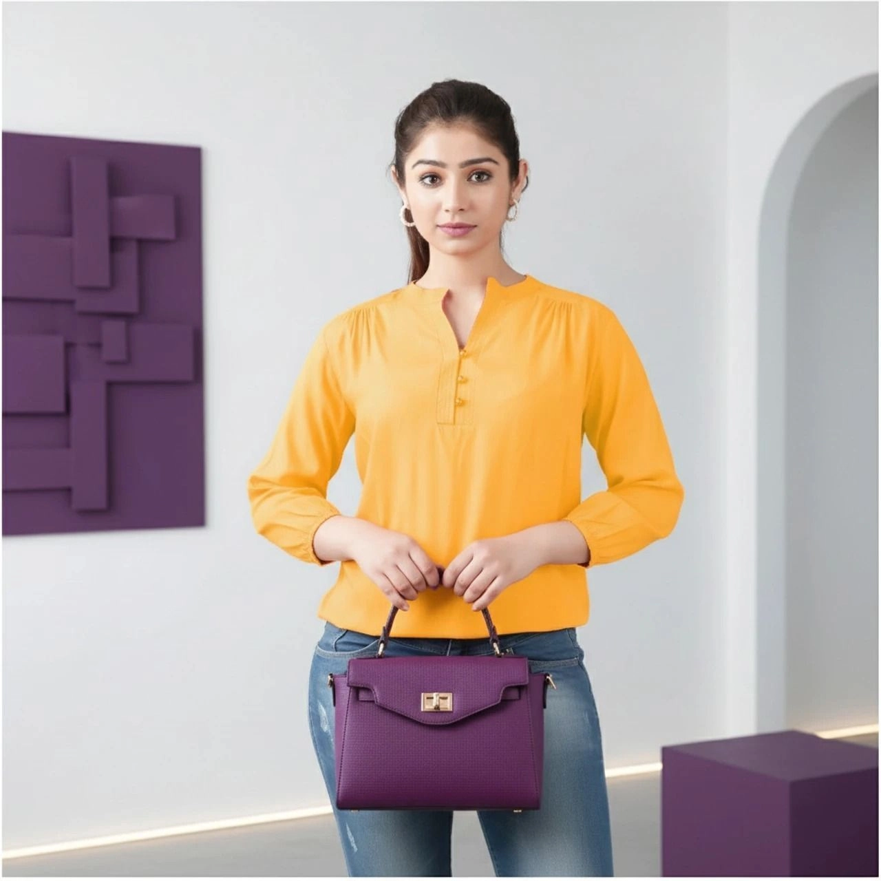 Aqil Casual Regular Viscose Rayon yellow Top 1