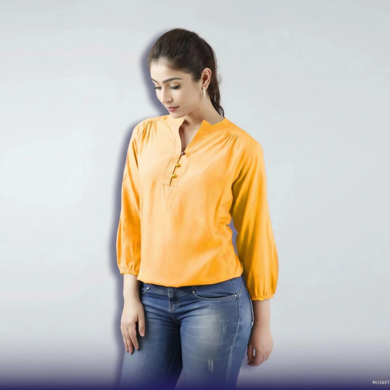 Aqil Casual Regular Viscose Rayon yellow Top 2