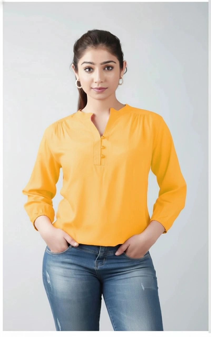 Aqil Casual Regular Viscose Rayon yellow Top 3