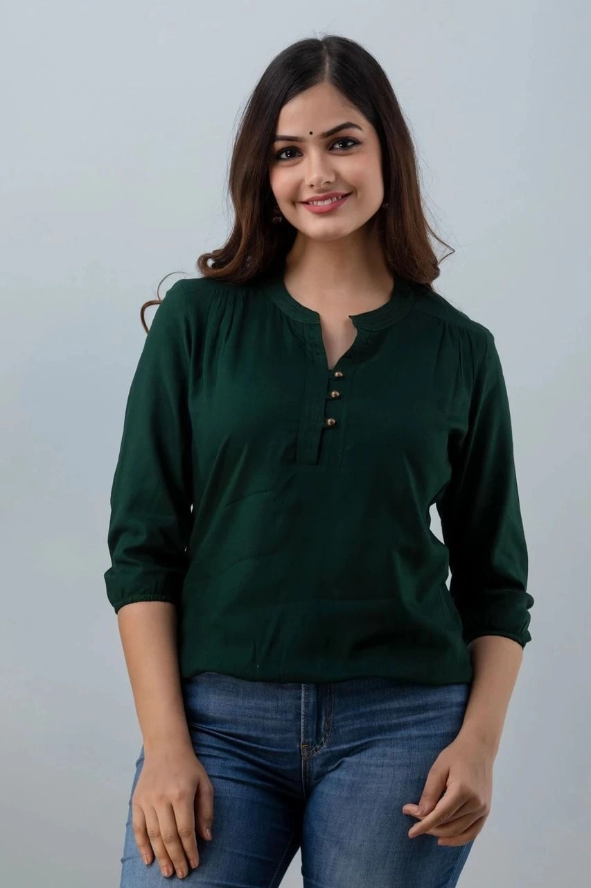 Aqil Casual Regular Viscose Rayon Green Top 1