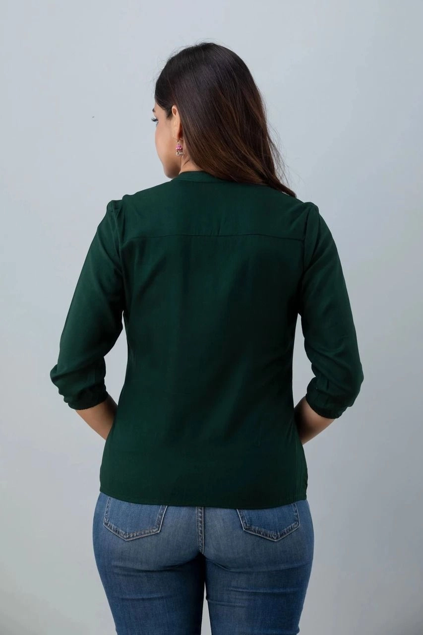 Aqil Casual Regular Viscose Rayon Green Top 3