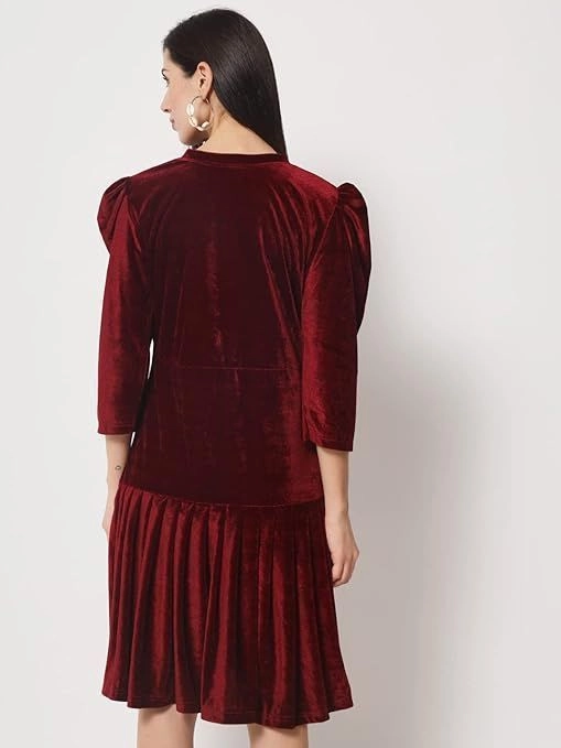 Aqil Winter Velvet Maroon Dress 3