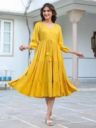 Women Fit and Flare Yellow Dress 1