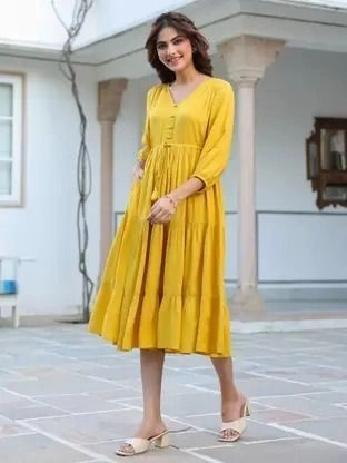 Women Fit and Flare Yellow Dress 2