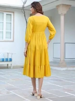 Women Fit and Flare Yellow Dress 3