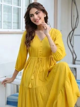 Women Fit and Flare Yellow Dress 4