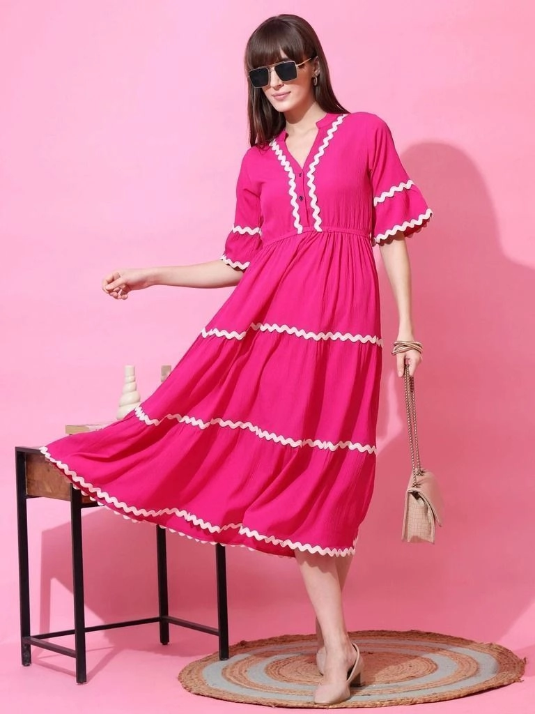 Anamika Women Fit and Flare Pink Dress