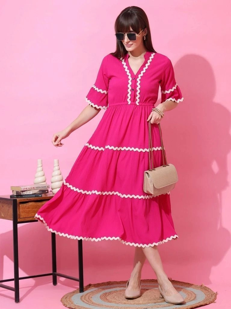 Anamika Women Fit and Flare Pink Dress 4