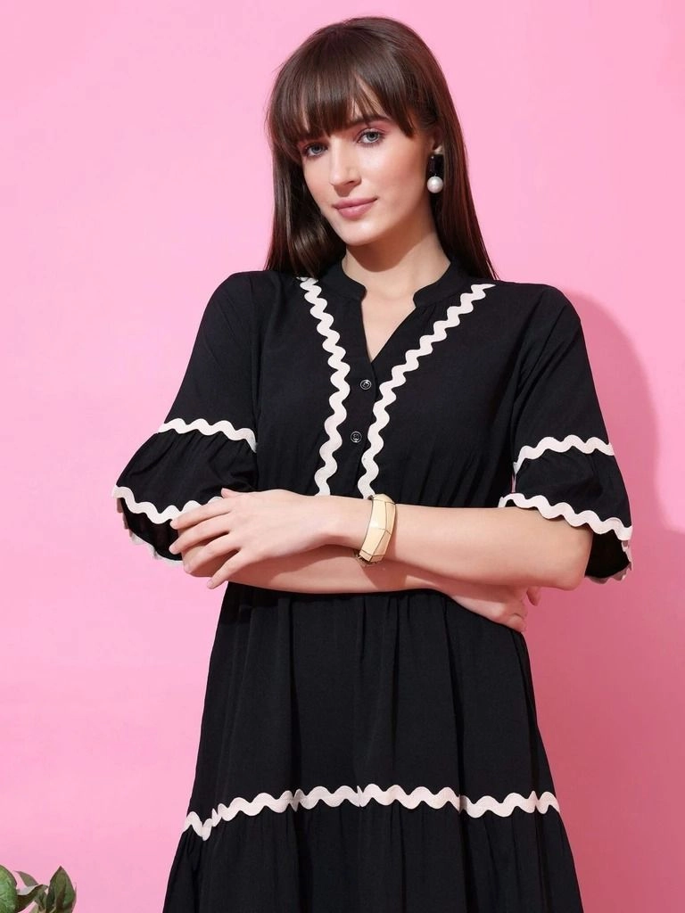 Anamika Women Fit and Flare Black Dress 1
