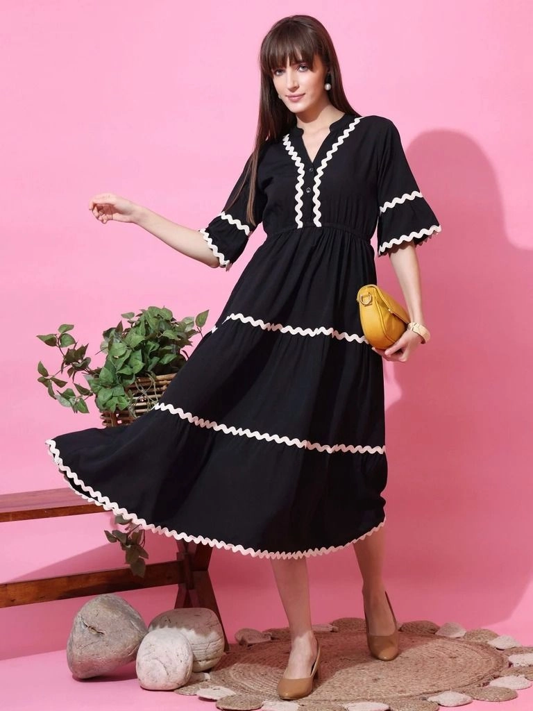 Anamika Women Fit and Flare Black Dress 2