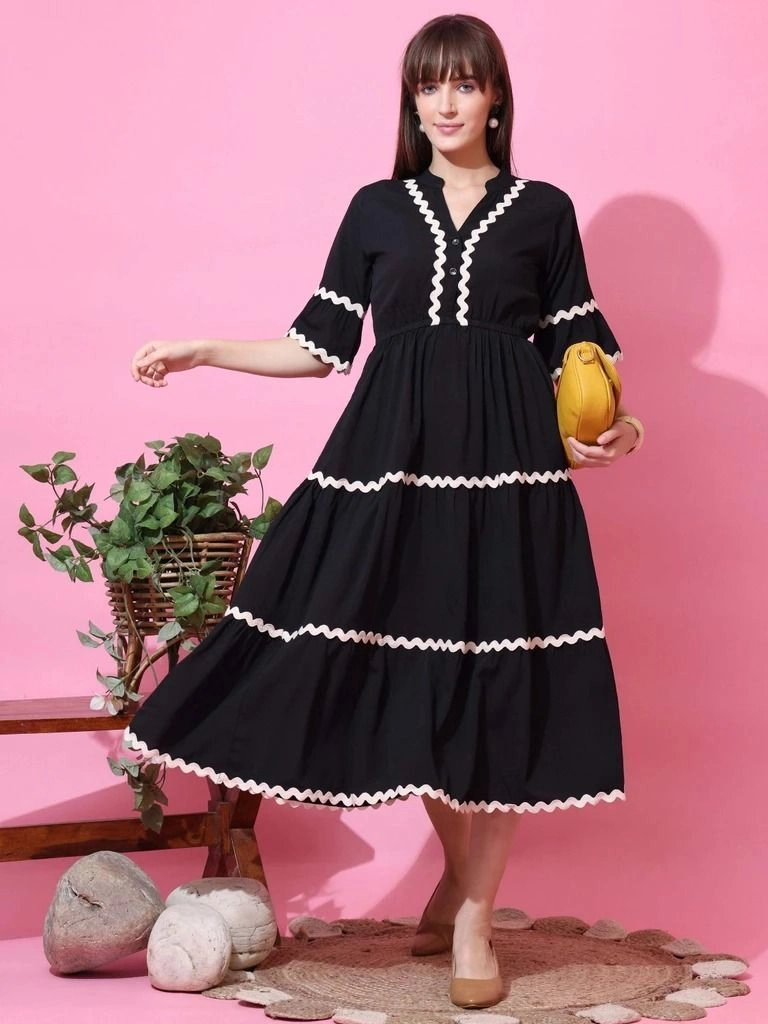 Anamika Women Fit and Flare Black Dress 3