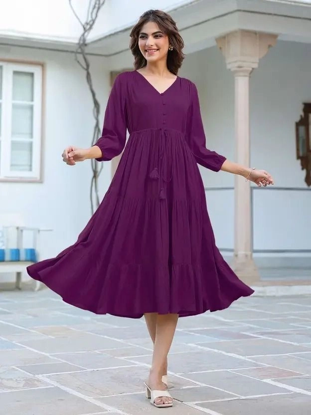 Women Fit and Flare Purple Dress 3