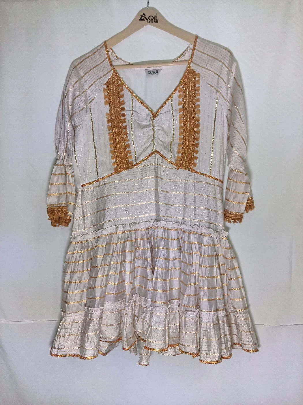 Aqil Cotton off white Lurex Embroidered Dress 1