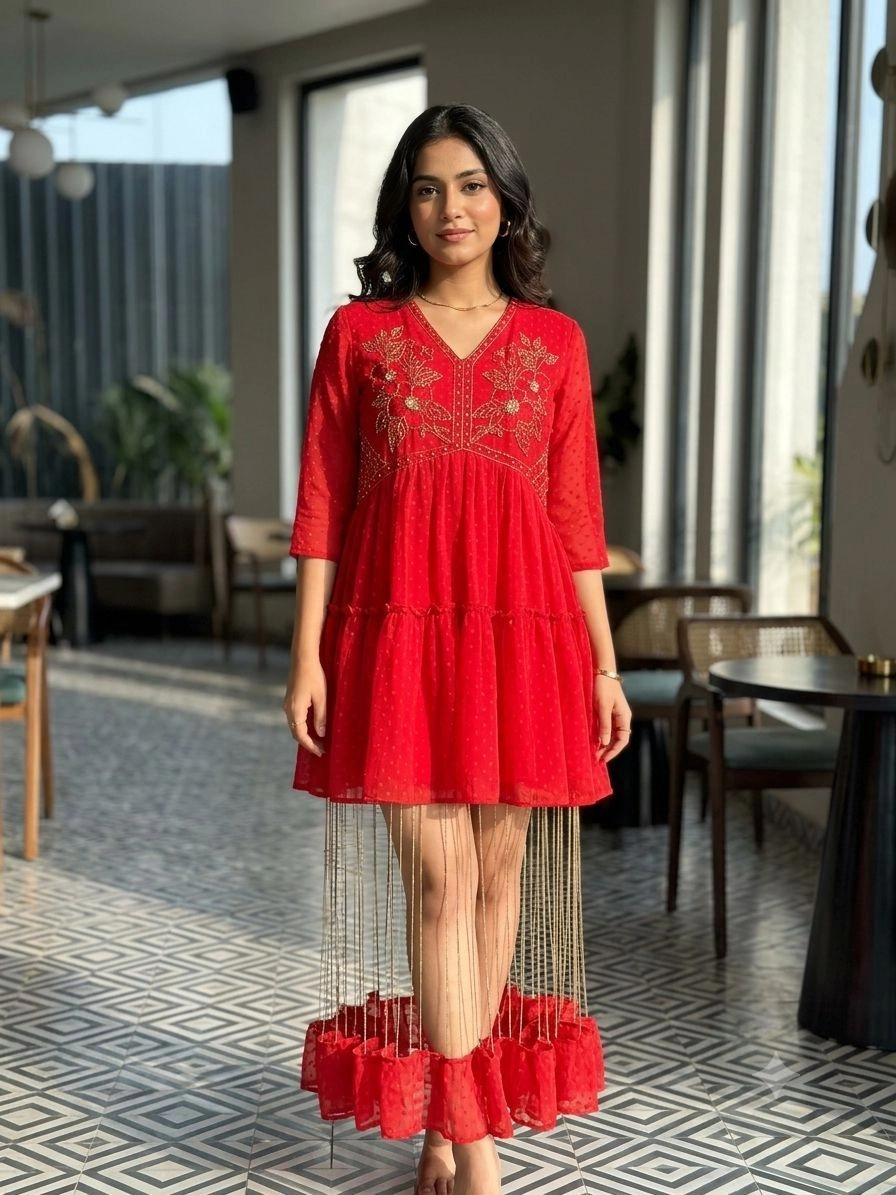 Aqil Women's Fox Georgette Embroidery Luxury Dress 1