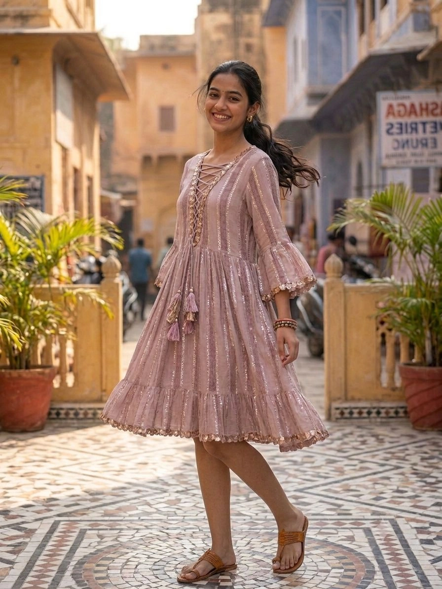 Aqil Blush Meadows Tassel Dress 1