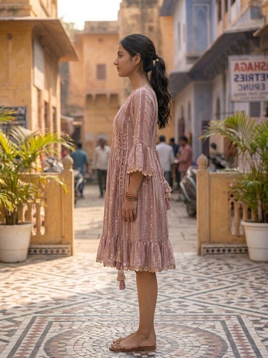 Aqil Blush Meadows Tassel Dress 2