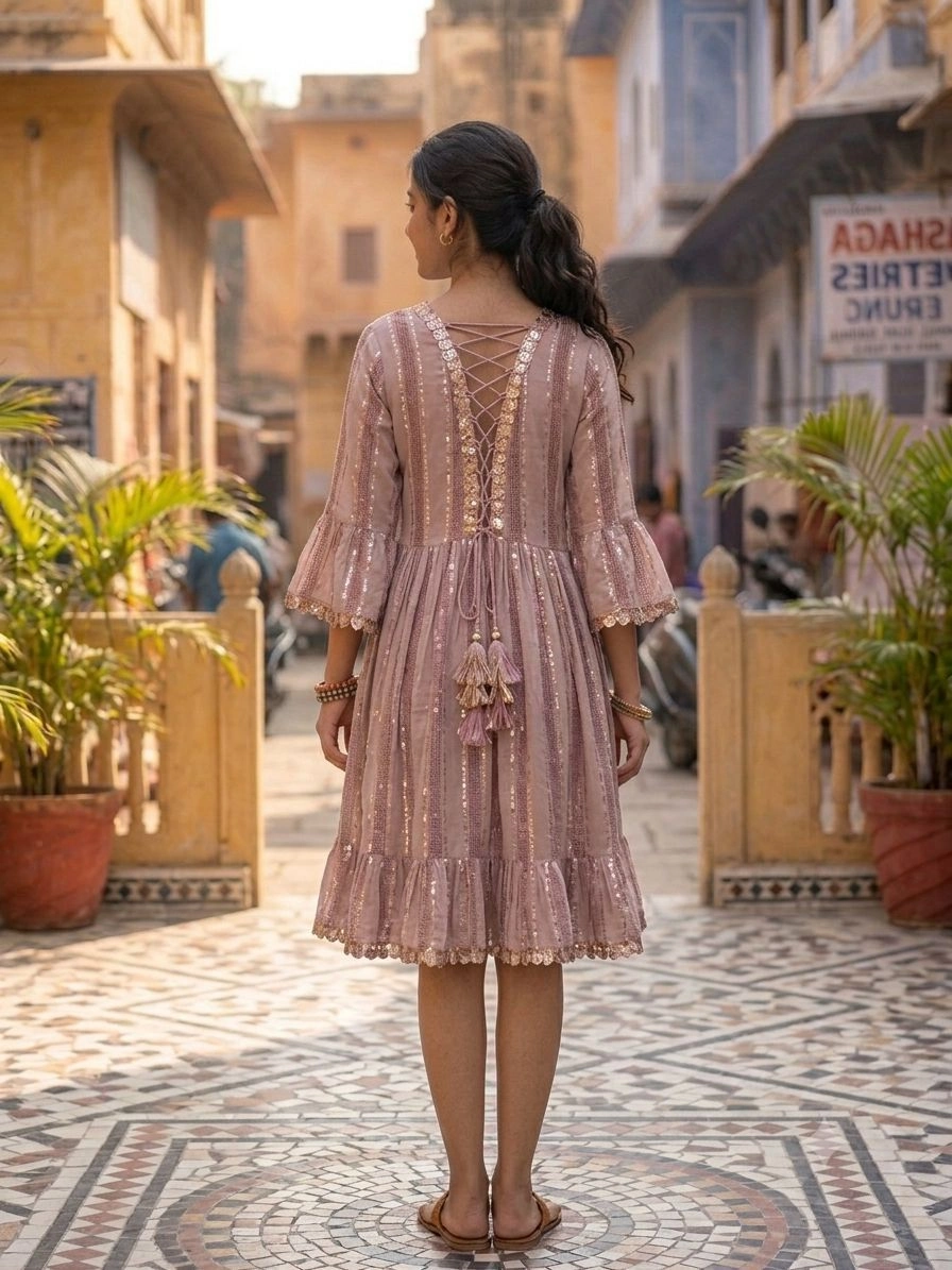 Aqil Blush Meadows Tassel Dress 3