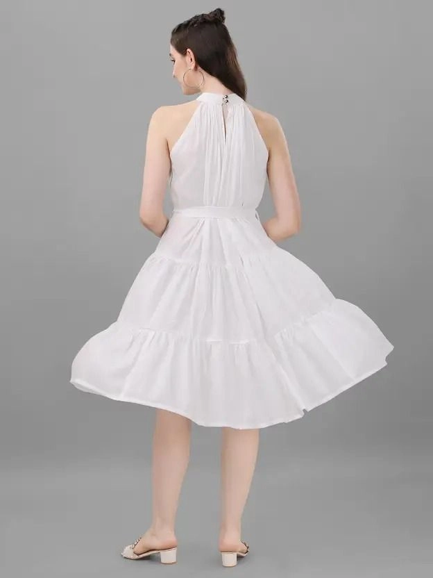 Aqil Fit and Flare White Midi/Calf length Dress 3