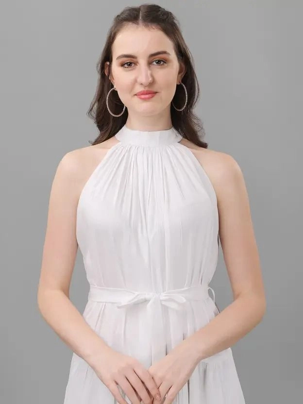 Aqil Fit and Flare White Midi/Calf length Dress 4
