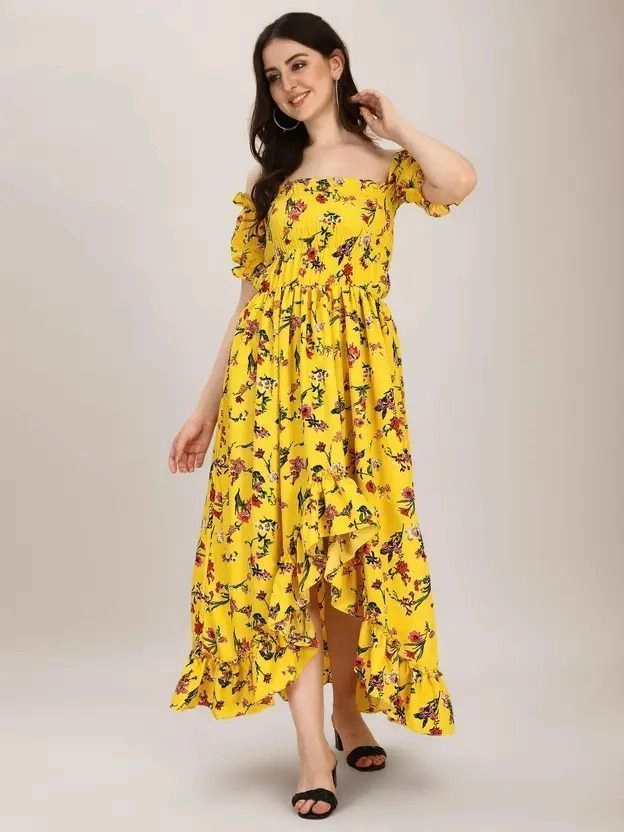 Women's Ruffled Yellow Maxi/Full length Dress 1